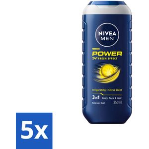 Nivea - Men - Douchegel - Power Refresh - 250 ml - Bulkverpakking - 5 stuks