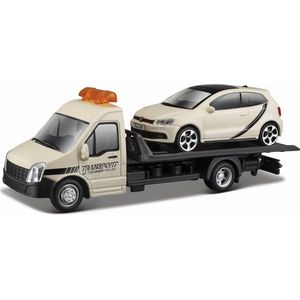 Bburago VW POLO GTI MARK 5 + FLATBED TRANSPORTER creme schaalmodel 1:43