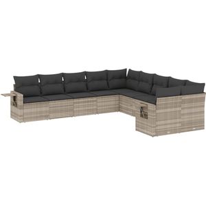 vidaXL - 10-delige - Loungeset - met - kussens - poly - rattan - lichtgrijs
