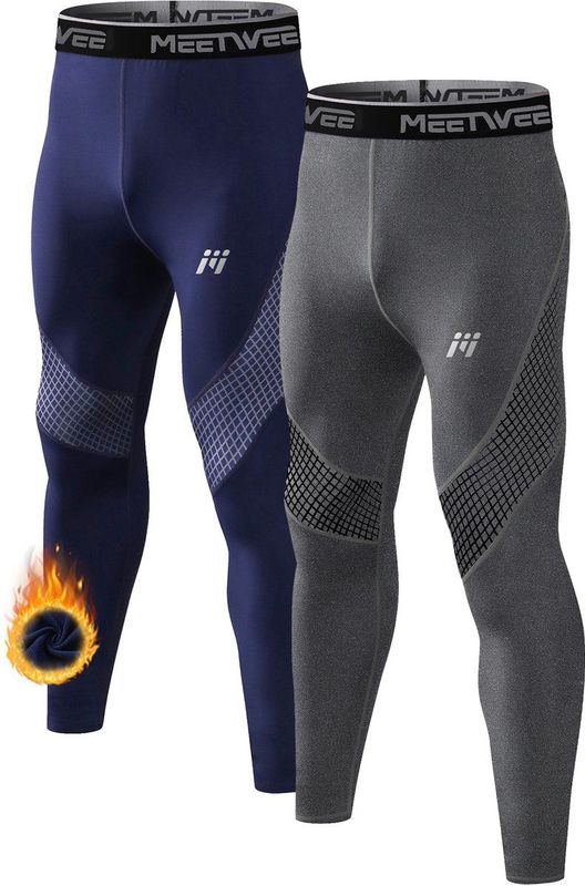 Thermolegging Heren 2 Stukken - Thermo legging heren - Thermo ondergoed heren-Grijs/Blauw-XXL