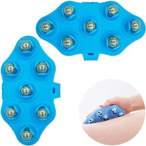 PolkaHome Massage Handschoenen met Rollende Ballen voor Lichaamsmassage, Verstelbare Massagehandschoen voor Spierontspanning, Geschikt voor Schouders, Nek, Rug en Ledematen - Blauw