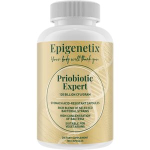 Epigenetix - Probiotica Expert 120 miljard CFU/gram - 100 premium capsules - Met vitamine C & L-Glutamine, ondersteuning voor spijsvertering en immuunfunctie, helpend bij darmherstel & leaky gut