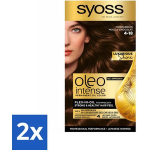 2 x SYOSS - Oleo Intense 4-18 - Haarverf - Permanente Haarkleuring - Mokkabruin - Langdurige Kleur - Permanente Haarkleuring - Haarkleur - Mokkabruin - Haarkleuring Zonder Ammoniak - Grijsdekking