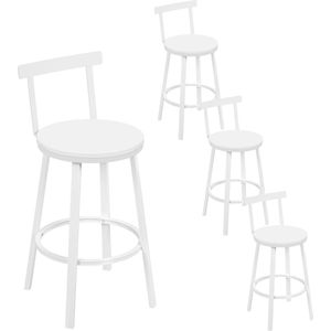 FURNIBELLA -Barkruk Set van 4 – Ronde Barstoelen met Rugleuning, Metalen Frame en Voetensteun, Wit