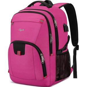 17,3 inch grote laptoprugzak voor tieners, schoolwerk met USB-oplaadpoort, roze