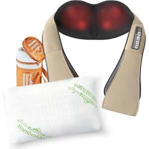 Massageapparaat voor Nek en Rug met Vibratie en Warmte - Ontspanning en Pijnverlichting met Bamboe Kussen en Traagschuim