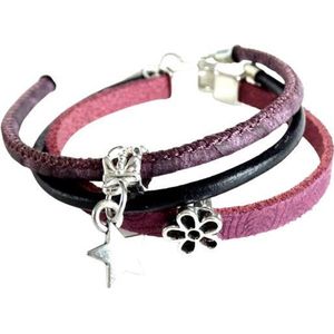 2 Love it Aubergine - Armbanden set van 3 - Leer - Imitatie leer - DQ leer - Metaal - Paars - Zilverkleurig - Zwart