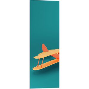 PVC Schuimplaat- Pasteloranje Zweefvliegtuig op Blauwe Achtergrond - 30x90 cm Foto op PVC Schuimplaat