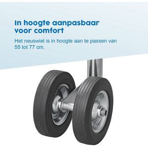 ProPlus Neuswiel voor Aanhanger Ø48 mm - Draagvermogen tot 150kg - Hoogte 55-77 cm - Dubbel Wiel - Steunwiel met Stalen Velg - Massief Rubberen Banden - Bandenmaat Ø200 x 50 mm