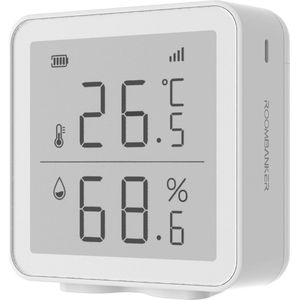 RoomBanker Temperatuur- en Vochtigheidsmonitor TH1 - Temperatuurbewaking: -10℃~55℃, Nauwkeurigheid: 0,5℃ - Vochtigheidsbewaking: 0~99%, Nauwkeurigheid: 5% - Ondersteunt meetomschakeling (Fahrenheit/Celsius) - Moet werken met RoomBanker Station hub.