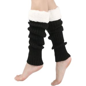 Dames sokken - Sokkenwol breiwol - Winter warme gebreide sokken voor dames en meisjes - Gebreide wollen gehaakte laarzensokken - Kerstsokken - Fleece warme wollen sokken - Gebreide gestapelde sokken beenwarmers - Zwart