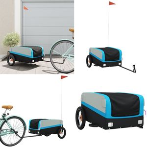 vidaXL Fietstrailer 30 kg ijzer zwart en blauw - Fietstrailer - Fietstrailers - Fiets Trailer - Fiets Transportkar