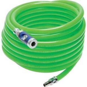 Persluchtslang met DN 7.2 safety koppelingen, 12 bar, 10 meter, 15 mm buitendiameter - HL-PVC-FW-GRE-9-15-10