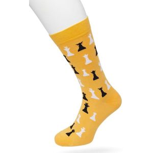 Bonnie Doon Heren Sokken met Schaakspel Print maat 40/46 Geel - Thema Sokken - Schaken - Cadeau Sokken - Word je Happy en vrolijk van - Zacht Katoen met Gladde Teennaad - Comfortabel - Perfect Cadeau - Mineral Yellow - BT992123.283
