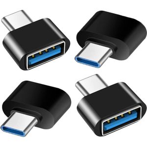 USB C naar USB 4 stuks OTG adapter - Compatibel met MacBook Pro Samsung Galaxy - Type-C Telefoons Tablets en Meer (Zwart)