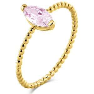 Silventi 9NBSAM-G230087 Gouden Ring met Zirkonia Steentje - Ovaal - 8,5x4mm - Roze - Maat 54 - 14 Karaat - Goud