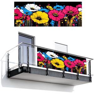Balkonscherm 300x110 cm - Balkonposter Graffiti - Bloemen - Kleur - Balkon scherm decoratie - Balkonschermen - Balkondoek zonnescherm