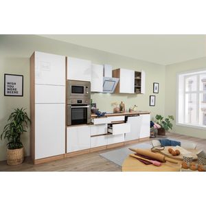 Goedkope keuken 345  cm - complete keuken met apparatuur Lorena  - Eiken/Wit - soft close - keramische kookplaat - vaatwasser  - oven - magnetron  - spoelbak