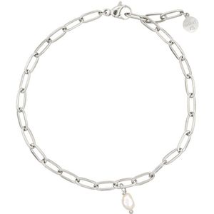 Mint15 Armband 'Chain & Tiny Pearl' - Zoetwaterparel - Zilver RVS/Stainless Steel