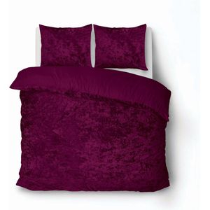 iSleep Dekbedovertrek Crushed Velvet - Eenpersoons - 140x200/220 cm - Bordeaux