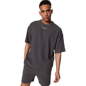 Trendyol Ecru Premium Oversized Ottoman T-Shirt Met Ronde Hals En Korte Mouwen Met Textuur Tmnss23Ts00081