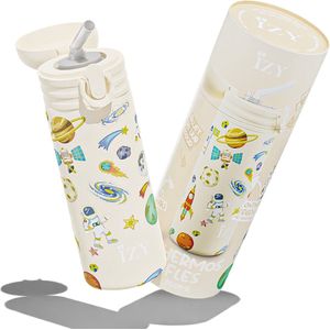 IZY Drinkfles - Kinderbeker - Geel - Inclusief donatie - Waterfles met Rietje - Thermosbeker - RVS - 6 uur lang warm - 350 ml