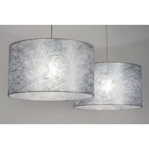 Lumidora Hanglamp 30624 - LOURDES - 2 Lichts - E27 - Grijs - Zilvergrijs - Textiel