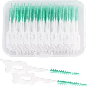 100 stuks interdentale borstels voor dagelijkse tandreiniging gezin groen.