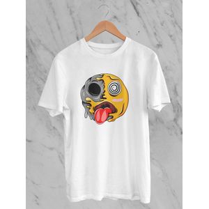 Feel Free - Halloween T-Shirt - Smiley: Gezicht met spiraalvormige ogen - Maat L - Kleur Wit