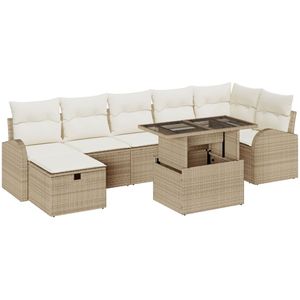 vidaXL - 8-delige - Tuin - Sofa - Set - met - Kussens - Beige - Poly - Rattan