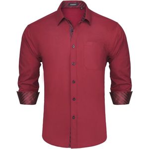 Herenoverhemd met Contrasterende Binnenkant - Ongedwongen en Formeel - Lange Mouwen - Geruite Kraag - Normale Pasvorm