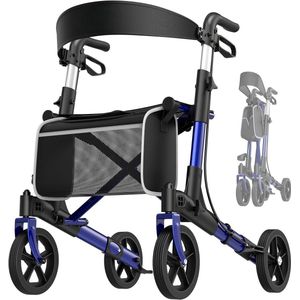 Lichtgewicht Opvouwbare Rollator Met Zitting – Smal Aluminium Loophulpmiddel Voor Binnen & Buiten – Blauw
