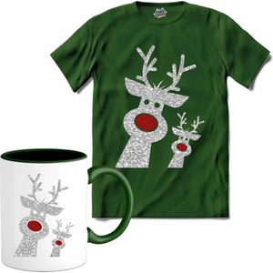 Glitter Kerst Buddy's - T-Shirt met mok - Heren - Bottle Groen - Maat 4XL