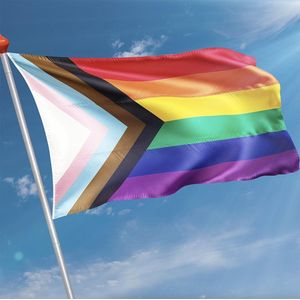 Pride vlag 2019 versie - 150 x 90 cm - Regenboog vlag - LGBTQ+ vlag - Nieuwe versie - Transgender vlag - Progress Pride vlag - GoodDealz