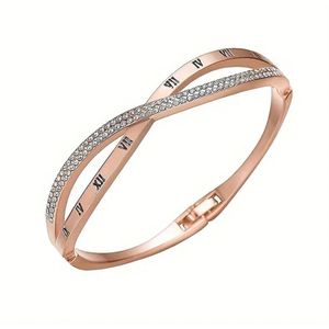 Lucardi Dames Armband bangle rose wit kristal - Staal - Armband - Cadeau - Stijlvol - Rosékleurig