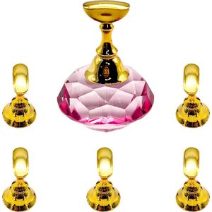 Somstyle Magnetische Kunstnagel Houder - 6-Delig - Nagel Display - Nepnagel standaard - Nail Art - Roze & Goudkleurig