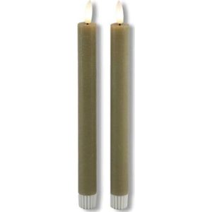 Countryfield - LED kaarsen 2x - taupe - met Afstandsbediening - Dinerkaars - rustiek - wax - 24 cm - LED kaars batterij