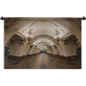 Wandkleed Art Deco architectuur - Arbatskaya Metro Station in Moskou Wandkleed katoen 120x80 cm - Wandtapijt met foto