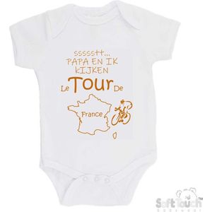 100% katoenen Romper ""ssssstt... Papa en ik kijken Le Tour De France"" Wielrennen Papa Vaderdag Katoen Wit/tan Maat 56/62