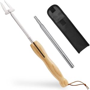 Grillspiesen roestvrij staal telescopische blaasbuis - uittrekbaar houten handvat - 81 cm - BBQ hotdog camping kampvuur accessoires .