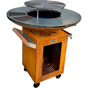 Caesar - Vuurschaal BBQ - Bakplaat Barbecue - Diameter 100cm - Wielen - Aslade - Cortenstaal