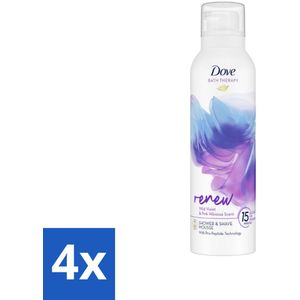 4 x Dove Douche- & Scheerschuim - Bath Therapy - Renew - Violet & Hibiscus - 200 ml - Douche Schuim - Scheerschuim - Dove - Pro-Peptide - Huidverzorging