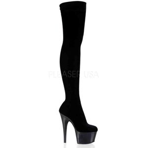 Pleaser - ADORE-3002 Plateau Overknee Laarzen - Paaldans schoenen - 38 Shoes - Zwart