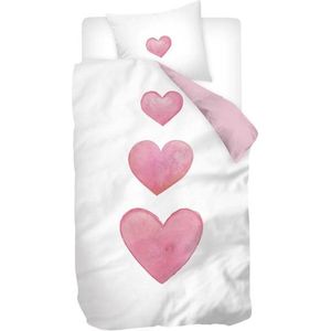 Snoozing Leonore Dekbedovertrek - Flanel - Junior - 120x150 cm + 1 sloop) - Wit/Roze