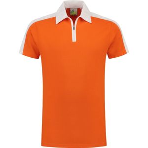 Lemon & Soda polo voor heren met korte mouwen in de kleuren oranje & wit in de maat 3XL.