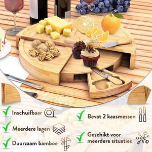 MT Deals - Tapasplank - Borrelplank - Serveerplank - Kaasplank - Inclusief Kaasmesjes - Taspasplank Bamboe - Borrelplank Rond- ø 40 cm