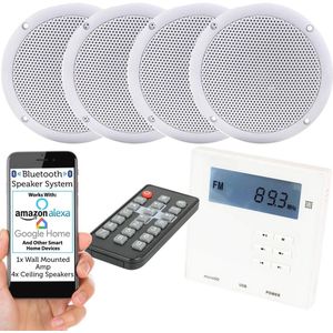 Draadloze Wandversterker met 4 Vochtbestendige Plafond Luidsprekers – Compact Home Audio Systeem