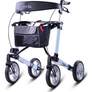 Excel Esprit S4 Lichtgewicht Rollator - Opvouwbaar - Luxe zelfsluitende tas - Rugband - Verstelbare handvatten - Voor binnen en buiten - Cloud Blue Metallic - Maat S
