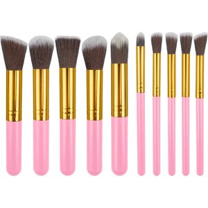 Evvie set van 10 make-up kwasten kabuki - Roze-Goud