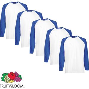 5 pack Fruit of the Loom Longsleeve T-shirts Royal/Wit XXL